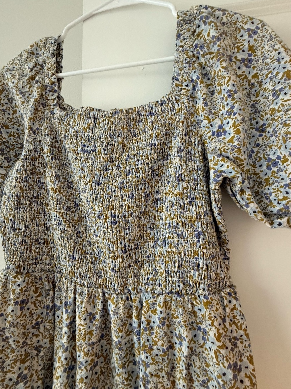 Universal Thread Floral Puff-Sleeve Dress in Blue, Yellow, Cream - Picture 4 of 7